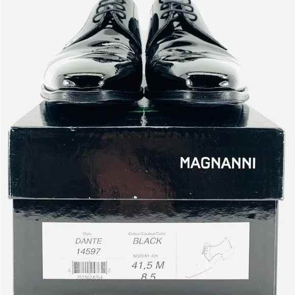 $375 Mens MAGNANNI Dante BLACK Patent Leather TUXEDO Formal Dress Shoes Mens 8.5 - Picture 2 of 8